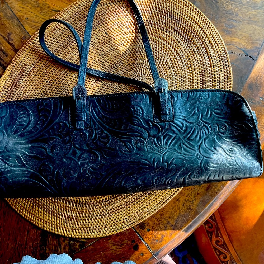 East West hand tooled Vintage Fendi leather bag